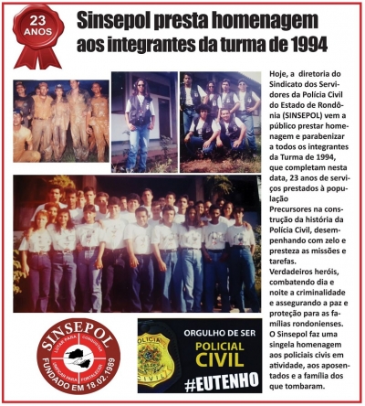SINSEPOL presta Homenagem para a Turma de 1994.